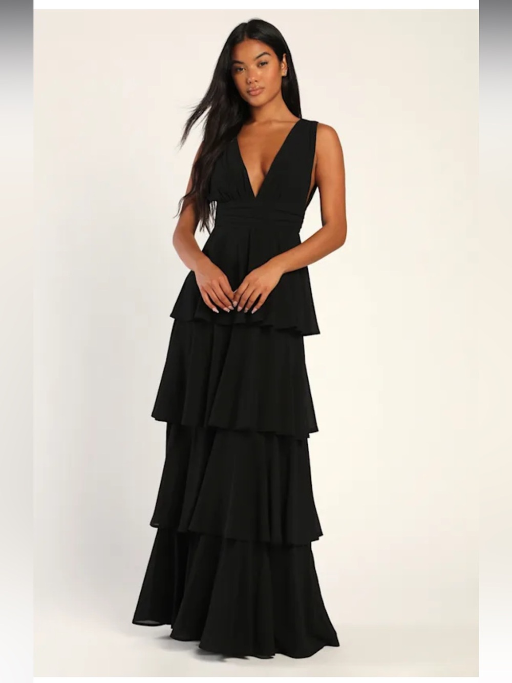 NWT Lulus‎ Amazing Evening Black Tiered Maxi Dress Size Medium